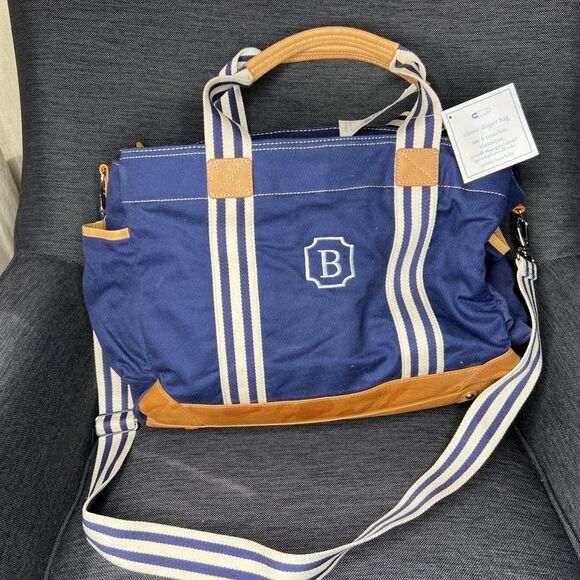 NWT POTTERY BARN KIDS Weekender Diaper Bag Canvas Leather Navy Blue Letter B - Picture 1 of 16